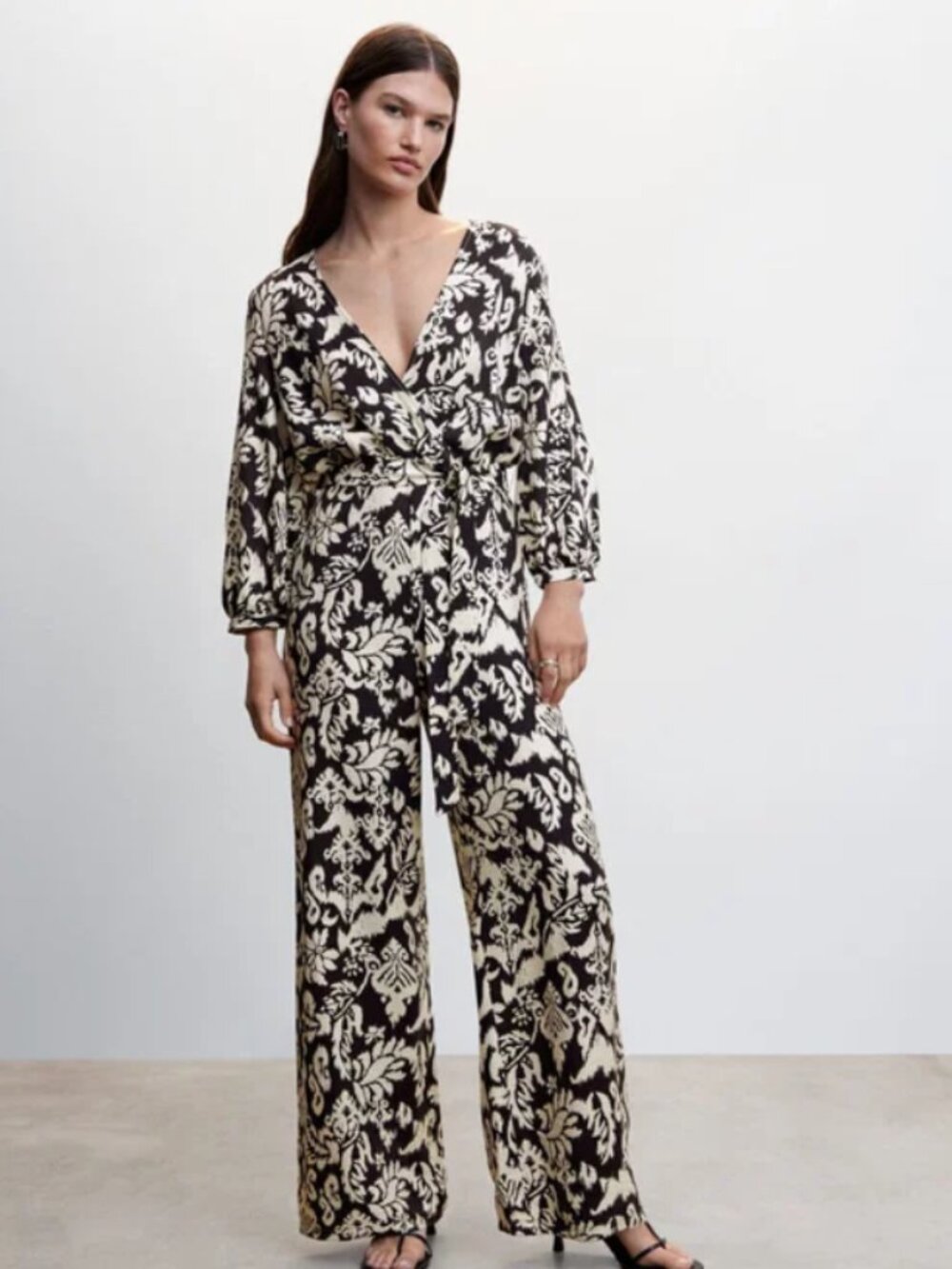 NWOT Mango Geometric Print Jumpsuit With Bow - Size Medium